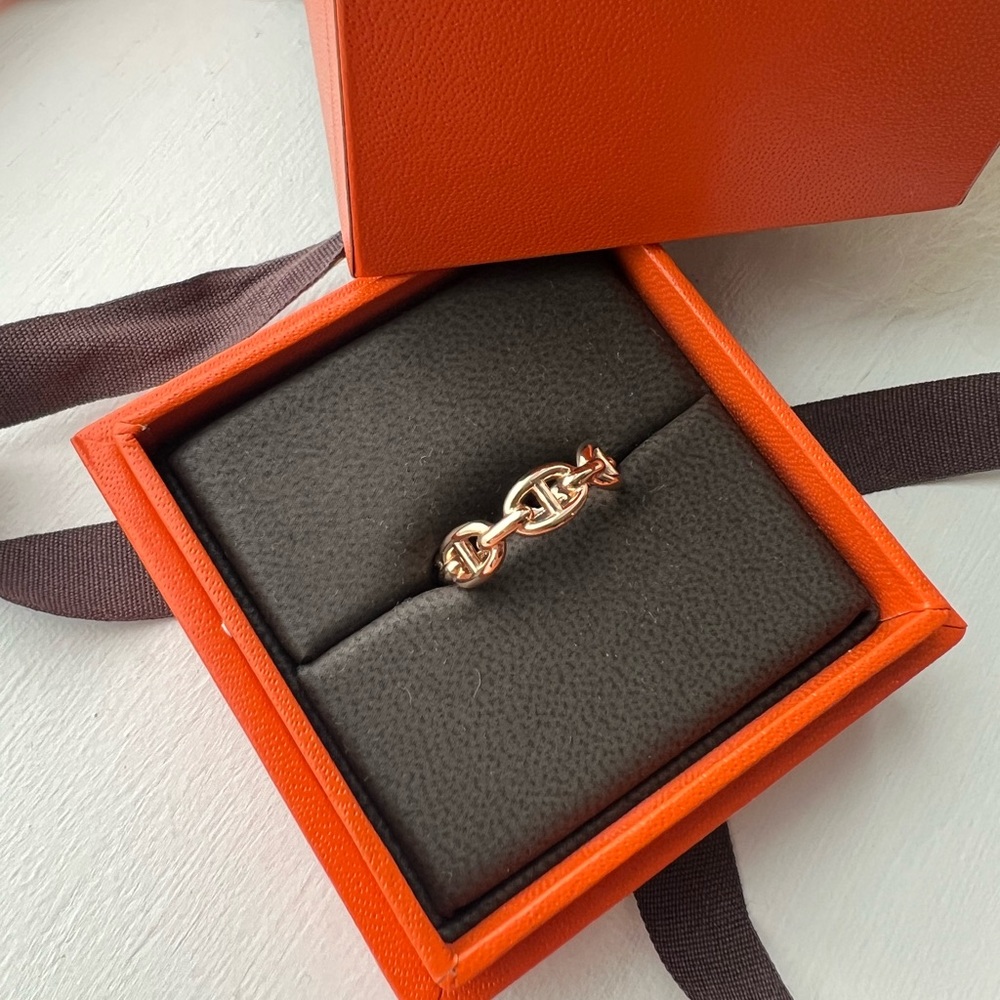 Hermes 18k Rose Gold Chaine D'Ancre Enchainee Ring, Small Model